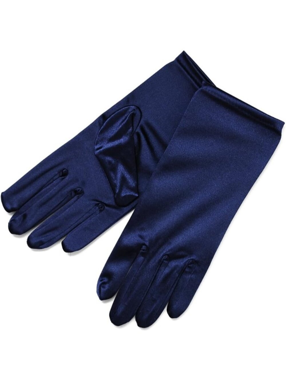 Women's Dark Navy Shiny Stretch Wrist Length 2bl Over Costume Satin Dress Gloves
